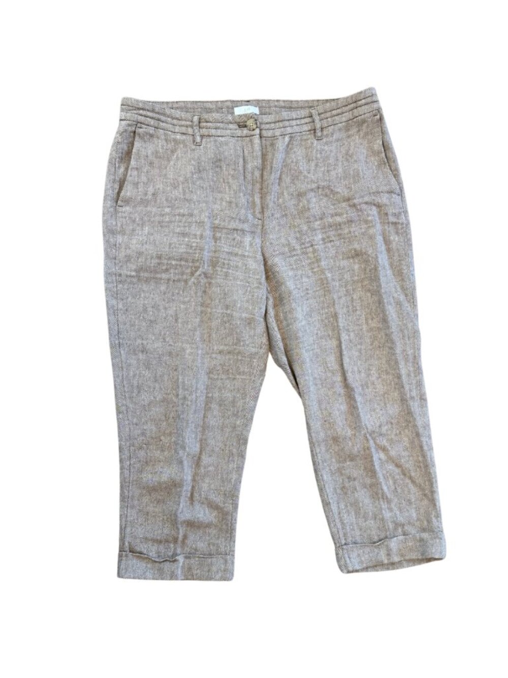 J. Jill Linen Cotton Herringbone Trousers Brown White Size 12 Petite